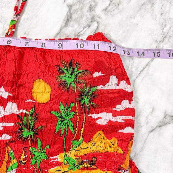 Strapless Halter Tropical Print Dress Floral Tie Waist Medium Beach Resort Wear - Picture 4 of 9